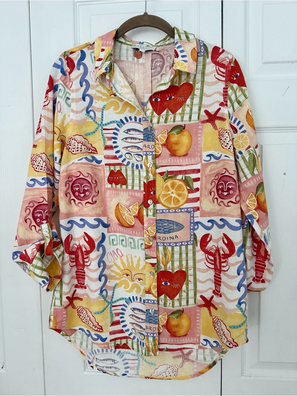 Calypso St. Barth Multicolor Tropical Print Button-Down Shirt Coastal Size M - Picture 3 of 12